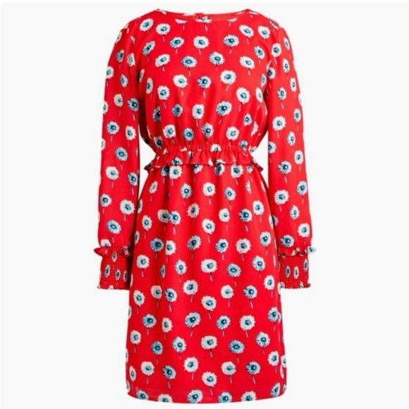 J Crew Women's Size 14 Red Longfellow Lined Floral Casual Dress - Picture 2 of 11